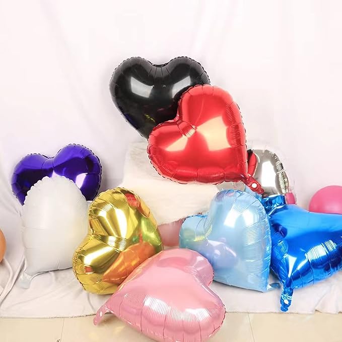 20 Assorted Color Heart Shaped Balloons 18 Inches 10 Kinds of Rainbow Party Foil Balloons, Foil Balloons for Party Decoration, Birthday Party Supplies or Wedding Ceremony
