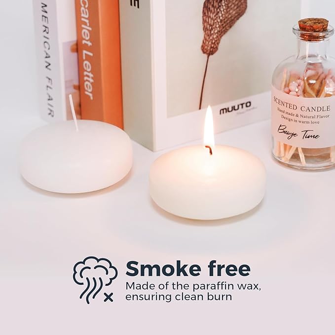 72 Floating Candles, Smoke-Free and odorless, Burning continuously for 8-10 Hours, White, 3-inch Floating Candles, Suitable for Valentine's Day, Weddings, Holidays, Home Decoration