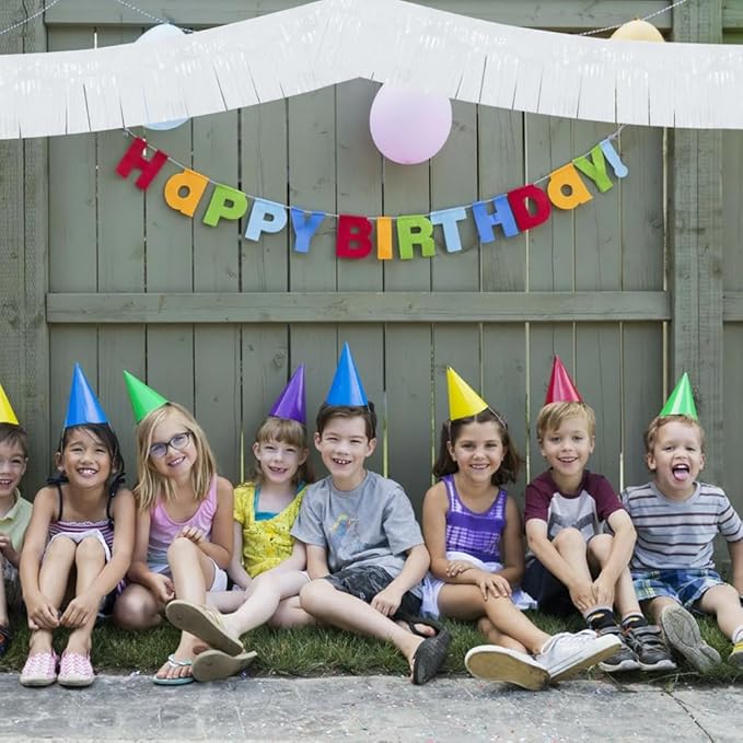 BEISHIDA 3 Packs Metallic Foil Fringe Garland Macaron White Wall Hanging Tinsel Fringe Banners for Car Floats Bridal Shower Wedding Birthday Easter Graduation Holiday Party Decoration(30 Feet)