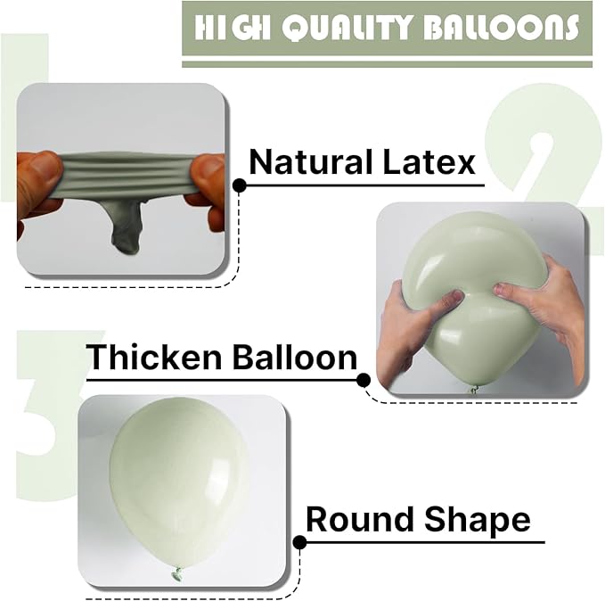 PartyWoo Sage Green Balloons 100pcs 12 Inch Boho Dusty Olive Green Latex Balloons for Birthday Baby Shower Graduation Engagement Wedding Dinosaur Jungle Golf Football Theme Party Decorations Green-F32