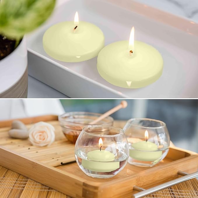 12 Pcs 3 - inch Floating Candles, Smokeless and Odourless, Burns for 8-10 Hours, Ivory, Suitable for Festivals, Weddings, Holidays, Home Decoration.