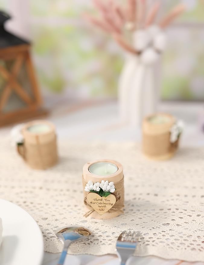 10 Piece Set of Wooden Tealight Candle Holders, Wedding Candle Favors, Baby Shower Favors, Return Favors, Bridal Shower Favors for Guests.(Light brown)