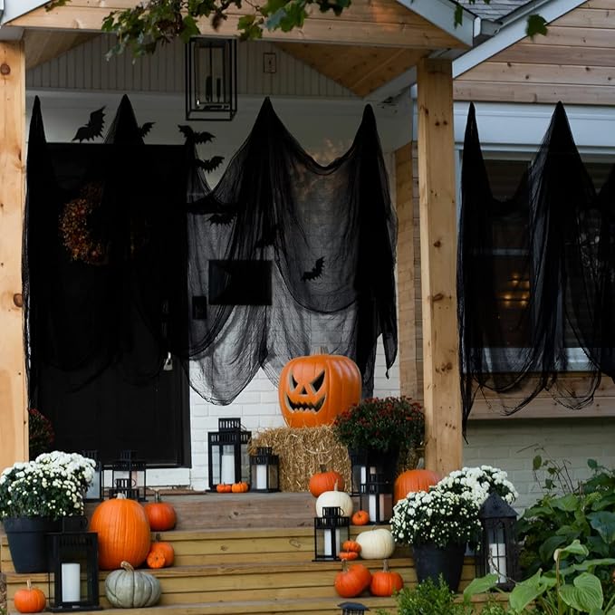ZeeDix Halloween Black Creepy Cloth 85in x 100ft Giant Cloth Home Deco Spooky Scary Gauze for Party Supplies Haunted Houses Outdoor Yard Wall Doorways Decoration