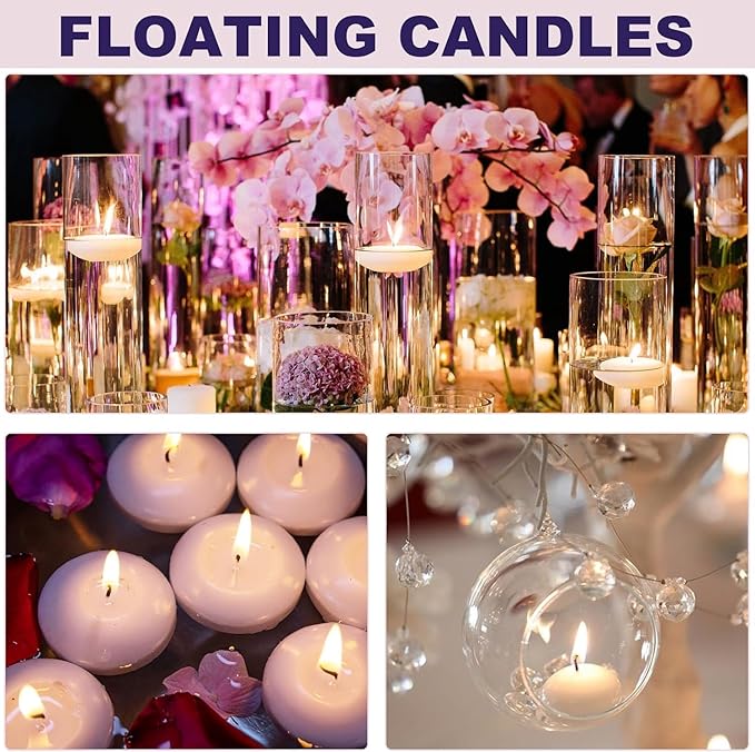 72 Floating Candles, Smoke-Free and odorless, Burning continuously for 5-6 Hours, White, 2-inch Floating Candles, Suitable for Valentine's Day, Weddings, Holidays, Home Decoration……