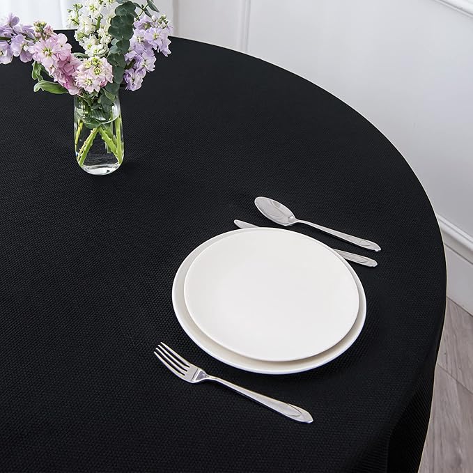 maxmill Round Textured Tablecloth Spill-Proof Wrinkle Free Soft Jacquard Table Cloth for Circular Table Cover, for Dining Room Buffet Banquet Parties Holiday Dinner, 70 Inch Black