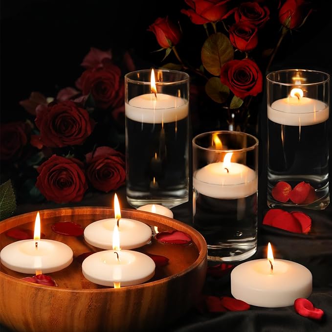 3 inch White Floating Candles, 48 Pack Unscented Floating Candle,8-9 Hours Burning Floating Candles for Centerpieces, Water Candles for Cylinder Vases, Wedding, Party, Pool
