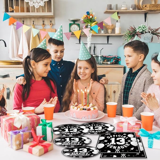 40Pcs 13th Birthday Party Decorations Plates Disposable Tableware Include Plates and Napkins For 20 Guests 13th Birthday Decorations for Boys Girls
