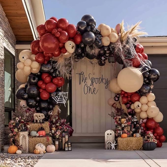 Burgundy Black Balloon Arch Kit Double Stuffed Nude Maroon Ruby Wine Red Apricot Balloon Garland with Metallic Gold Latex for Birthday Anniversary Christmas New Year Women Party Decoration