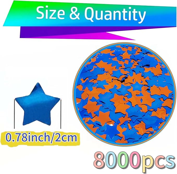 Orange Blue Metallic Foil Star Confetti 0.78inch/2cm 8000Pcs Table Confetti for Party Birthday Decoration or Filled Balloons