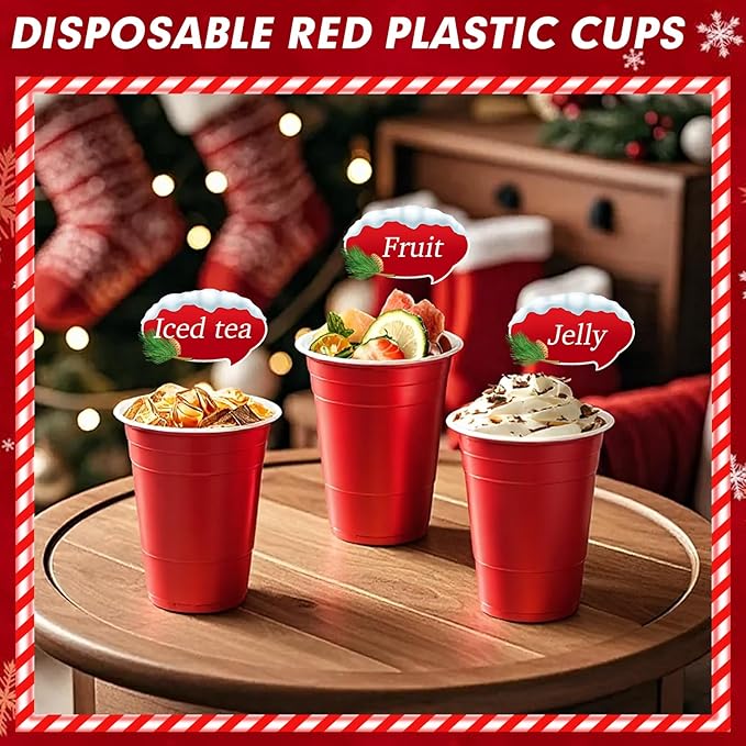 Dualshine 100 Pack Red Plastic Cups 16 oz, Disposable Cups for Party, Heavy Duty Drinking Cup, Graduation Shot Cup for Wedding Birthday Beer Taste Serving Snack Sample Tastings Barbecues and Christmas