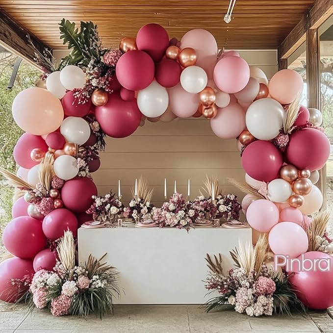 Dusty Rose Balloon Garland Double Stuffed Dusty Pink Mauve Balloons Light Pink Pearl White Cream Boho Balloon Arch Kit for Girls Women Birthday Baby Shower Bridal Engagement Party Decorations