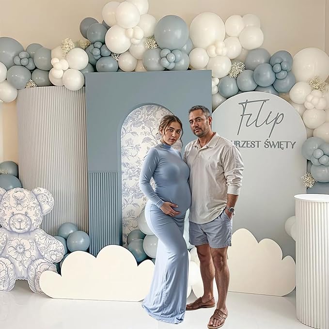 Dusty Blue Balloons, 60 Pcs 12 Inch Fog Slate Baby Blue Balloons with Matte White Latex Balloon for Baby Shower Birthday Bridal Shower Wedding Engagement Bachelorette Party Decorations Supplies