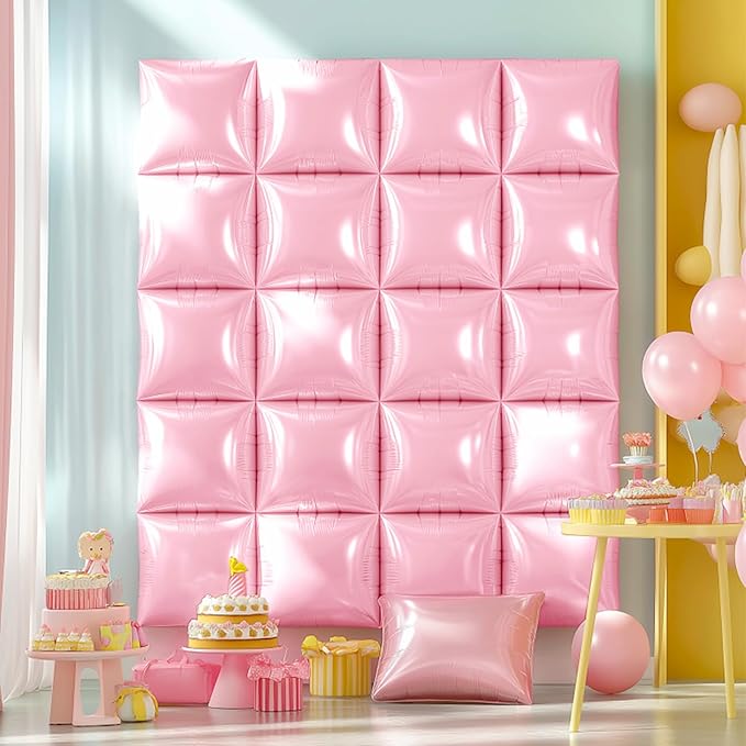 NISOCY 25PCS Pink Square Foil Balloons Wall Backdrop Double Sided Light Pink Balloon Tunnel Arch Kit for Birthday Baby Shower Gender Reveal Wedding Anniversary Valentines Easter Party Decorations