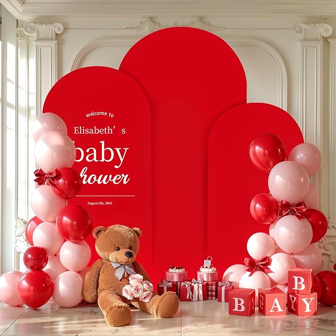 (7.2FT, 6.6FT, 6FT) Wedding Arch Cover Set of 3 Red Spandex Fitted for Round Top Chiara Backdrop Stand - Birthday Party Banquet Photo Background Decoration