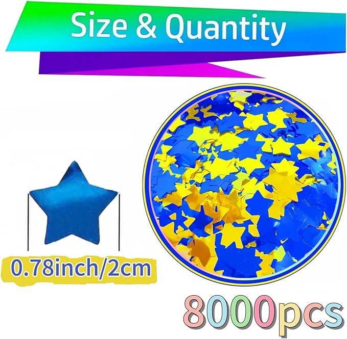 Yellow Blue Metallic Foil Star Confetti 0.78inch/2cm 8000Pcs Table Confetti for Party Birthday Decoration or Filled Balloons