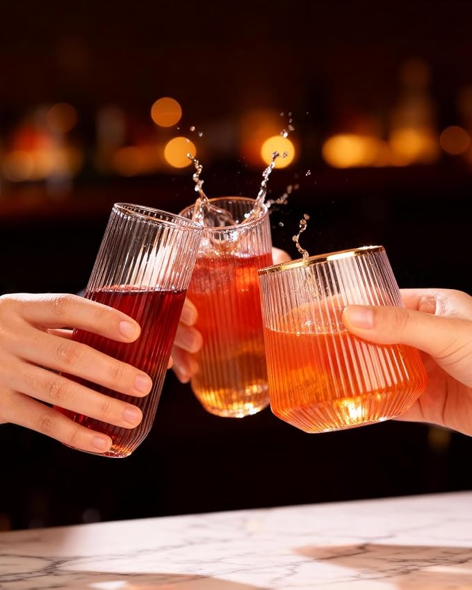 BESTSTAR 48 Pack Disposable Ribbed Origami Ripple Plastic Glasses Set - 24 9 OZ Stemless Champagne Flutes & 24 12OZ Cups, BPA-Free Shatterproof Clear Drinkware for Weddings, Parties & Events (Clear)