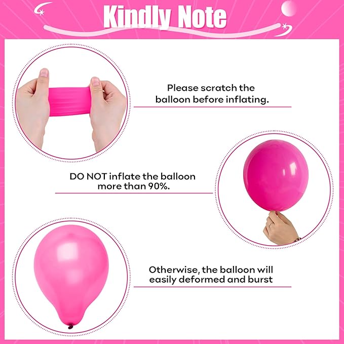Pink Mixed Balloons Set, 12 Inch Hot Pink Pastel Light Baby Pink Metallic Pink Latex Balloons Party Balloons for Women Girls Birthday Baby Shower Princess Anniversary Party Decorations