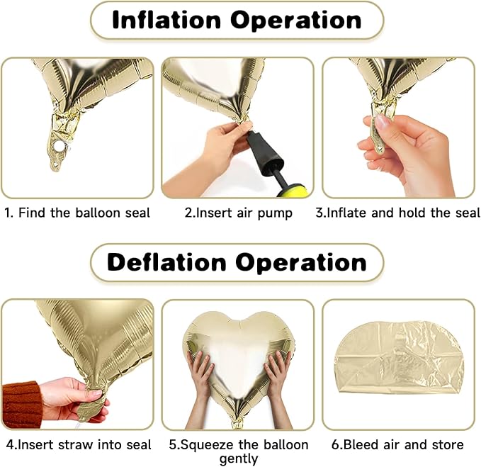 Rose Gold White Heart Balloons, 19PCS Champagne Gold Heart Shape Balloon, 18Inch with 10Inch Gold and Cream Helium Foil Love Balloon for Girls Birthday Baby Shower Wedding Mother's Day Decoration