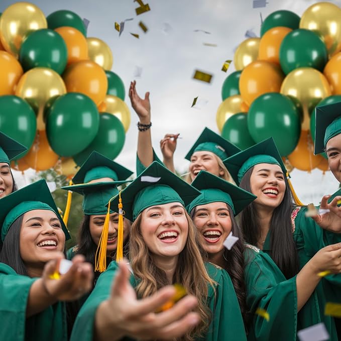 Green Yellow Gold Balloons, 12 Inch Dark Emerald Green Yellow Balloons, Sage Green Metallic Gold Balloon for Birthday Graduation St. Patrick's Day Tropical Summer Garden Party Decorations Supplies