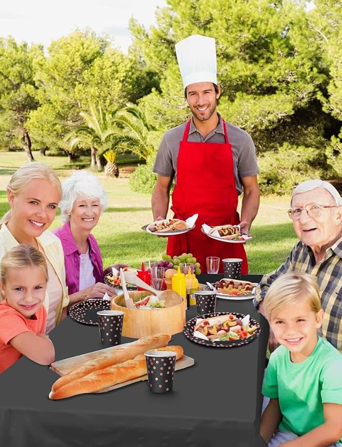 141 Pieces Black and Rose Gold Party Supplies, Disposable Party Decorations Sets Include Paper Plates Napkins Cups, Plastic Forks Knives Spoons, for Baby Shower Birthday Wedding -20 Guests