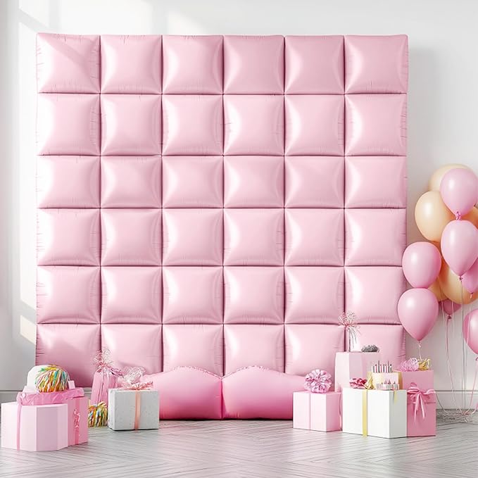 NISOCY 25PCS Pink Square Foil Balloons Wall Backdrop Double Sided Pastel Pink Balloons Arch Kit for Birthday Baby Bridal Shower Gender Reveal Easter Wedding Anniversary Party Decorations