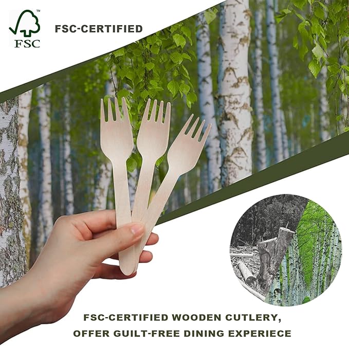 Wooden Cutlery Forks Disposable - 360 Pieces Bulk Green Compostable Forks, Eco-Friendly & Biodegradable, Splinter-Free, Ideal for Tasting, Party, Serving, Samples