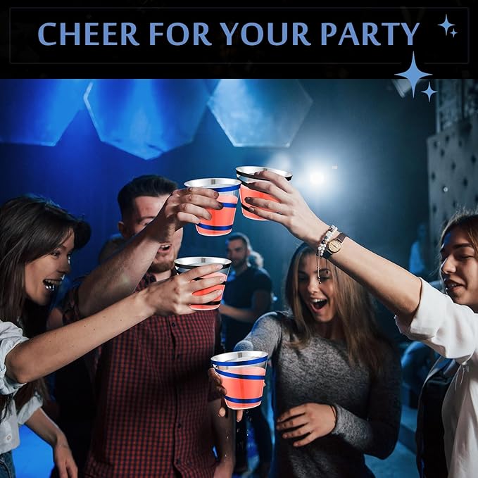 Gejoy 9 oz Rimmed Swirl Plastic Cups Disposable Wine Drinking Cups Clear Elegant Halloween Tumblers for Christmas Party Supplies(Black, Blue,100 Pcs)