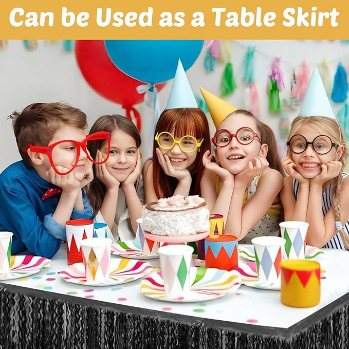 6 Pack 10 Feet Black Wave Foil Fringe Garland Metallic Tinsel Streamers Banner Wall Hanging Curtain Backdrop for Parade Floats, Mother's Day, Easter, Wedding, Birthday Party Decoration