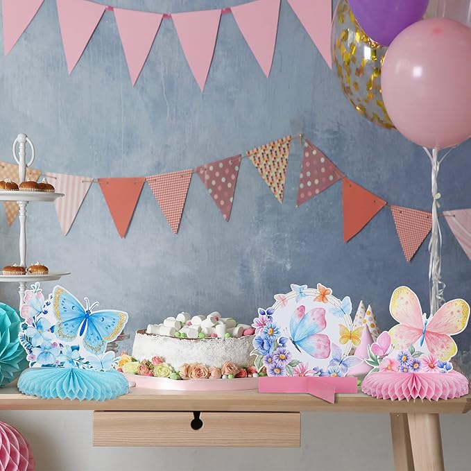 Epakh 10 Pieces Butterfly Centerpieces for Tables Butterfly Birthday Party Decorations Spring Honeycomb Table Centerpiece Spring Flower Theme Party Supplies for Birthday Baby Shower Decor