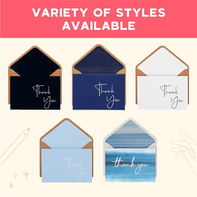 VNS Creations Thank You Cards With Envelopes Bulk Set & Stickers - 100 Pack 4x6 Blank Thank You Notes Bulk Box Set - Large Note Card Small Business, Wedding, Baby Shower & Bridal Shower - Pink