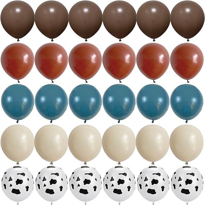 Cowboy Western Balloons, 12inch Cow Print Retro Coffee Brown Slate Dusty Blue Sand White Balloons for Boy First Rodeo Birthday Western Cowboy Baby Shower Farm Country Wild West Theme Party Decor