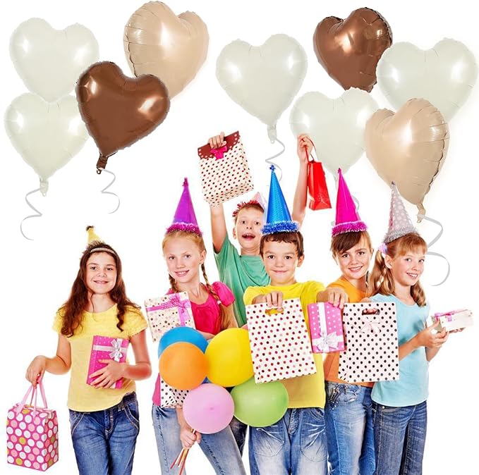 TONIFUL 30Pcs 18 Inch Cream White Heart Balloons Light Brown Coffee Foil Balloons Decoration for Thanksgiving Birthday Valentine's Day Wedding Bridal Shower Anniversary Engagement Party Supplies