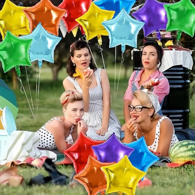 TONIFUL 30Pcs 18 Inch Large Rainbow Star Shape Foil Balloons Big Rainbow Stars Helium Mylar Ballons for Birthday Wedding Baby Shower Anniversary Engagement Party Decorations Supplies