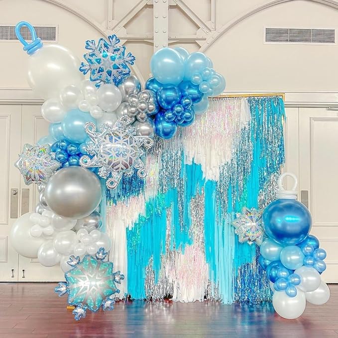 Snowflake Balloon, 12 Inch Ice Snow Blue White Balloons Pearl blue Metallic Blue Silver for Winter Wonderland Theme Snow Party Baby Shower Party Birthday Party Decorations