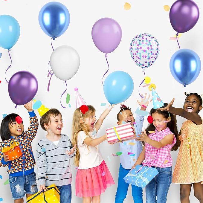 Blue and Purple Balloons Set, 50 PCS Blue 12 Inch Mermaid Balloon, Metallic Purple White Latex Ballons Confetti Helium Balloons for Girls Mermaid Birthday Party Baby Shower Winter Supplies