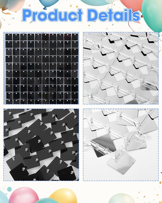 Black Shimmer Wall Backdrop 12 Panels Cover 4 x 3 Ft, Photo Backdrops for Wedding,Anniversary,Birthday,Party Decoration