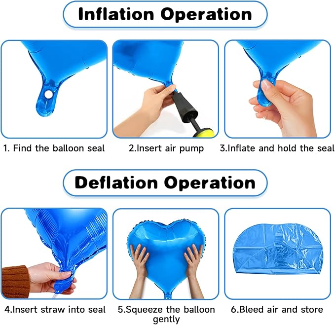 Blue Heart Balloons, 19PCS Blue Heart Shape Balloons, 18Inch with 10Inch Helium Foil Balloon Love Balloon for Birthday Wedding Engagement Valentines Party Anniversary Decorations