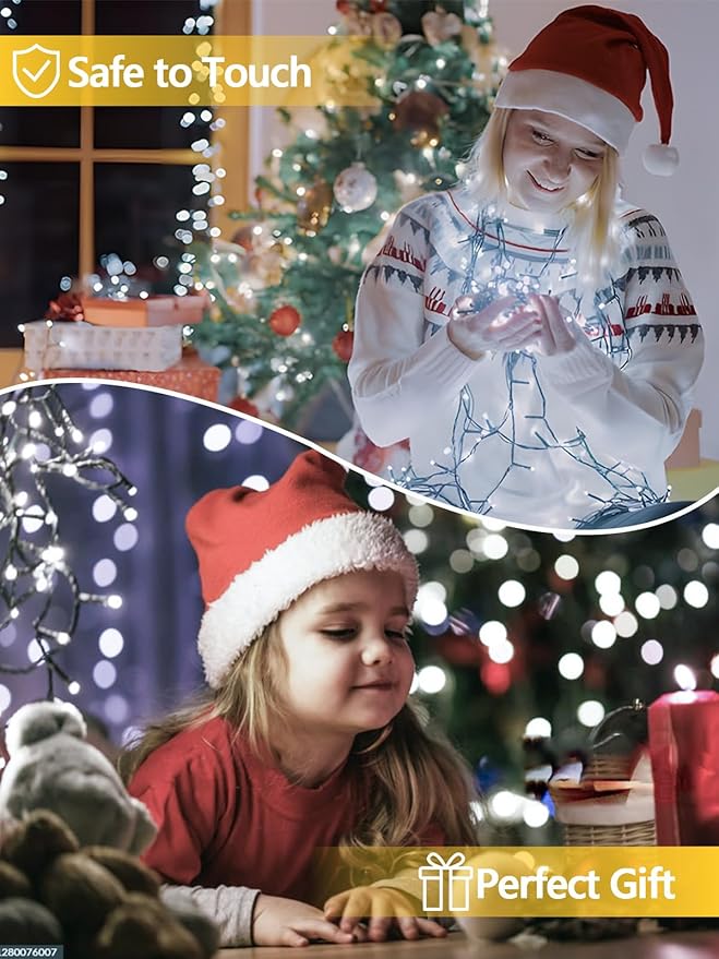 4 Pack 400 LED Solar String Lights for Outside, Solar Christmas Lights Outdoor with 8 Lighting Modes, Waterproof Green Wire Solar Powered Tree Light for Xmas Party Yard Garden Decorations (Cool White)