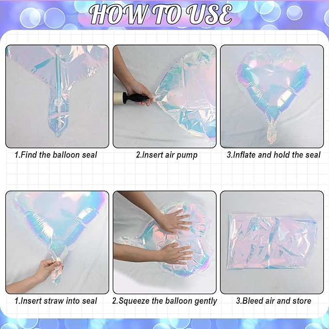 Iridescent Heart Balloons 9PCS 18In Transparent Laser Heart Foil Balloon Large Gradient Crystal Iridescent Colorful Balloon for Birthday Wedding Easter Rainbow Winter Mermaid Fantasy Theme Party Decor