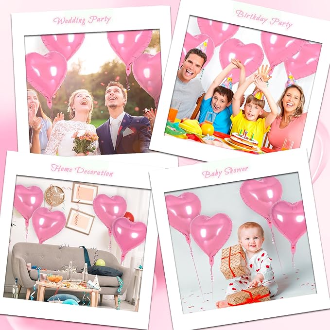 24 Pcs Pink Heart Balloons,18 inch Heart Shape Foil Balloons Love Balloons Valentine Balloons for Birthday Party Wedding Engagement Party Baby Shower Valentine Day Decorations (Pink)