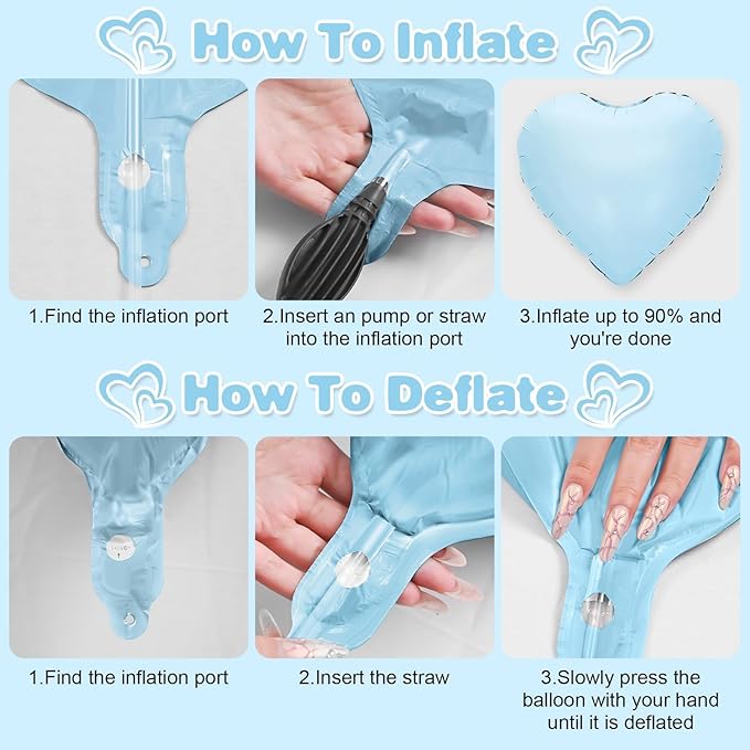 Pink Blue Heart Balloons,12Pcs 18Inch Cream White Baby Pink Blue Heart Shaped Foil Helium Balloons for Baby Shower Birthday Anniversary Wedding Gender Reveal Party Decorations