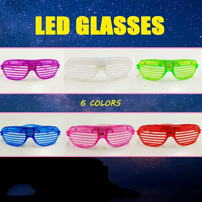 30 Pcs Glow In The Dark Glasses, 6 Colors LED Glasses Bulk Party Supplies for Kids and Adults, Glow Neon Party Favors Toys for Carnival Halloween Christmas Birthday Wedding