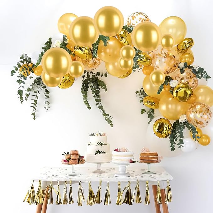Gold Balloons, Metallic Gold Party Balloons Pearl Gold Latex Balloons Chrome Gold Confetti Balloons for Kids Adults Birthday Wedding Baby Shower Graduation Anniversary Festival Decoration