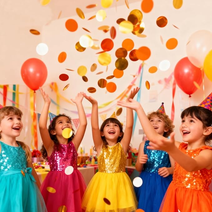 Orange and Gold Circular Foil Confetti Decorations: Party Table Metallic Confetti for Balloon Filling, Wedding, Graduation Party Decorations, 100g per Pack