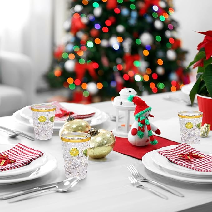 JOLLY CHEF 200 Pack 12 oz Gold Plastic Cups Elegant Gold Rimmed Disposable Cups Heavy-Duty Party Cups for Wedding, Thanksgiving, Christmas Parties