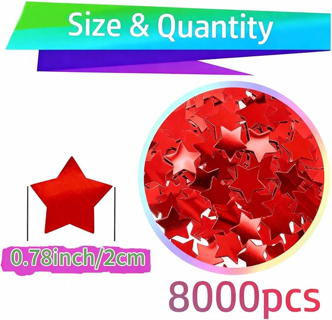 Red Metallic Foil Star Confetti 0.78inch/2cm 8000PCS Table Confetti for Party Birthday Decoration or Filled Balloons