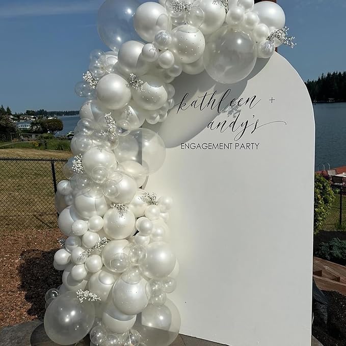 Pearl White Balloons With Pearl Stickers, 98PCS Pearl Standard White Double Stuffed Balloons Garland Arch Kit, 18/12/10/5 inch Different Size Balloons for Wedding Bridal Baby Shower Decorations