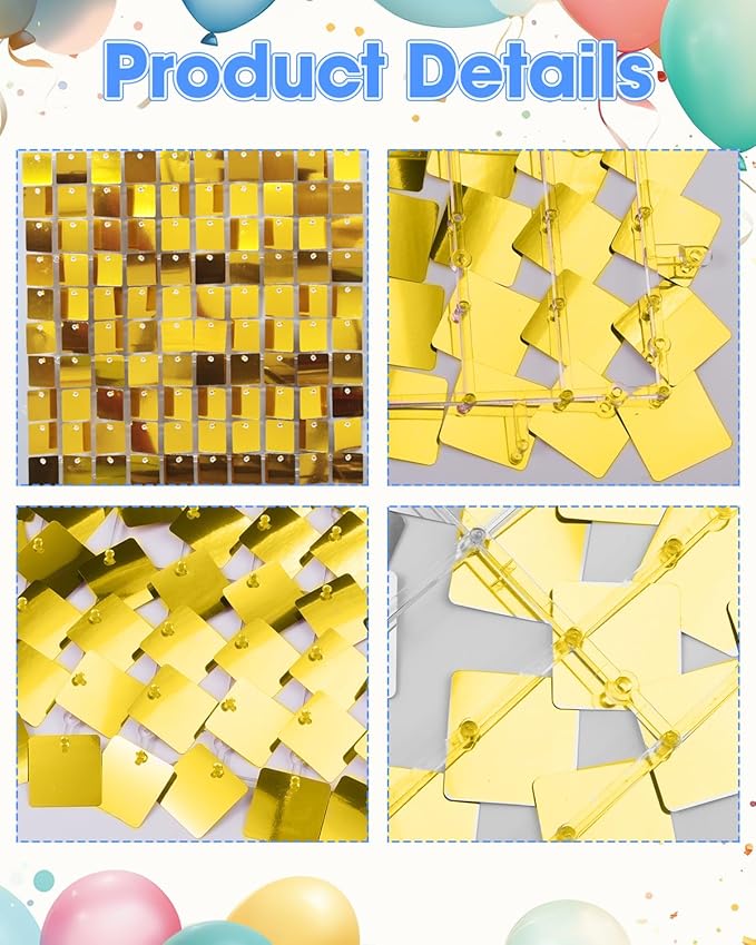Gold Shimmer Wall Backdrop 36 Panels Cover 6 x 6 Ft, Photo Backdrops for Wedding,Anniversary,Birthday,Party Decoration