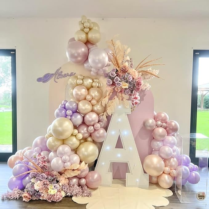 Pearl Purple Balloon Arch Kit Double Stuffed Pearl and Purple Balloons With Pearl Stickers 5/10/12/18 Inch purple Balloon Arch For Wedding Birthday Baby Shower Decorations