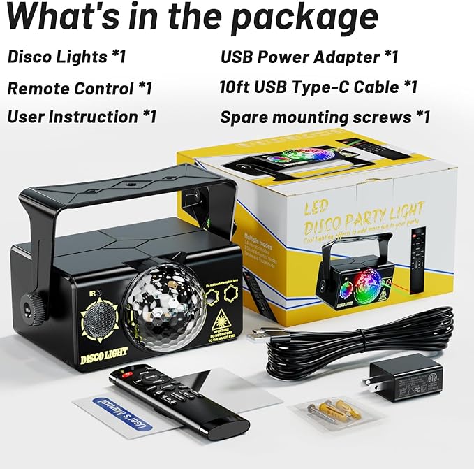 Party Lights, DJ Disco Light Disco Ball Light Sound Activated Strobe Stage Lights for Parties Birthday Christmas Gift Wedding Karaoke KTV Bar Club Pub Dance Home Room Halloween Decorations